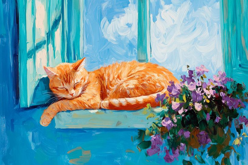 Sleeping orange cat at the window by Poster Art Shop