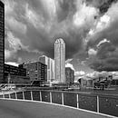 Skyline Rotterdam Kop van Zuid: blik op de Wilhelminapier (zwart-wit) van Rick Van der Poorten thumbnail