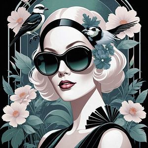 Lady Olivin mit Blumen und Vögel