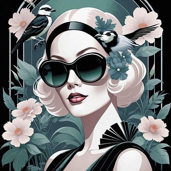 Lady Olivin mit Blumen und Vögel