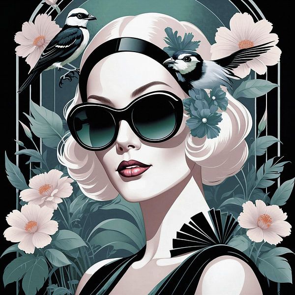 Dame Olivin met vogels en bloemen van Liona Toussaint