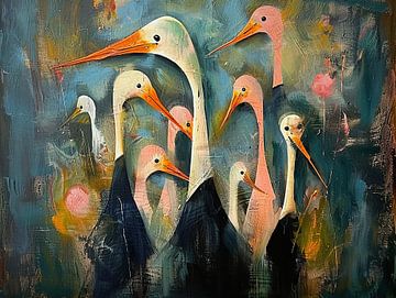 Vogels | Woonkamer van Abstract Schilderij