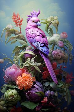 Exotische vogel in paars blauw pastel tinten