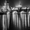 Charles Bridge and Old Town Bridge Tower by night - Monochrome by Melanie Viola