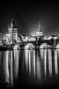 Charles Bridge and Old Town Bridge Tower by night - Monochrome by Melanie Viola thumbnail