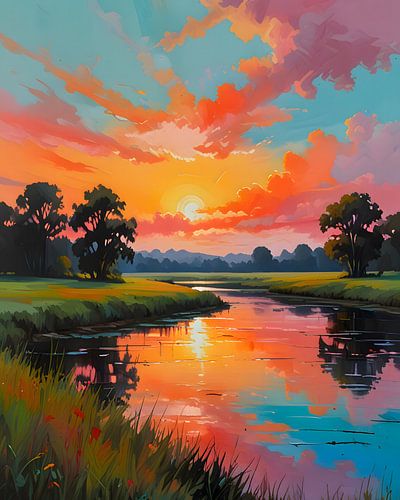 Zonsondergang bij de rivier