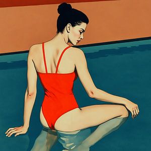 Femme contemplative au bord de la piscine