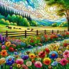 Meadow and flowers. In stained glass style by Digital Art Nederland