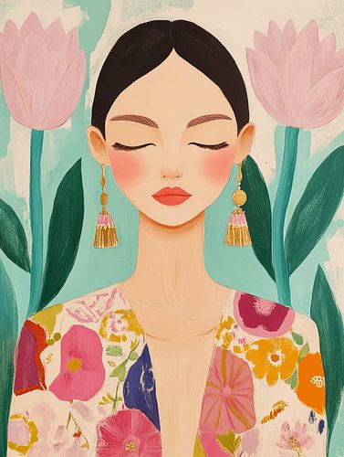 Portret in pastelkleuren, hippe illustratie