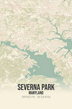 Vintage landkaart van Severna Park (Maryland), USA. van MijnStadsPoster