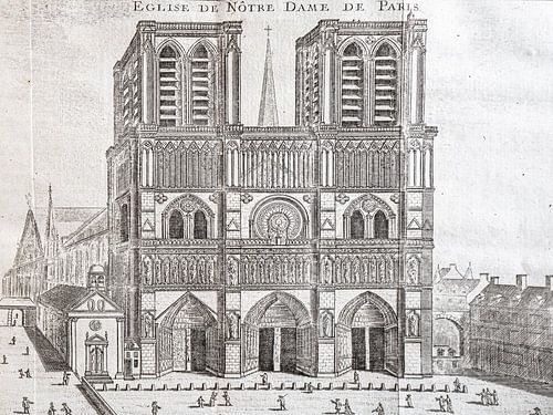 Kopergravure van de Notre-Dame in Parijs