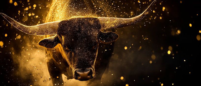 Bull portrait in gold - Dynamic by Poster Art Shop