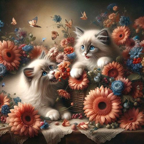 Ragdoll kittens met bloemen