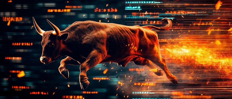 Dynamic bull with fire - Futuristic by Poster Art Shop