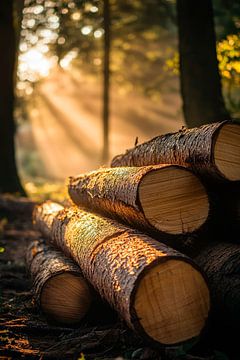 Baumstämme im Sonnenlicht – Naturaufnahme von Poster Art Shop