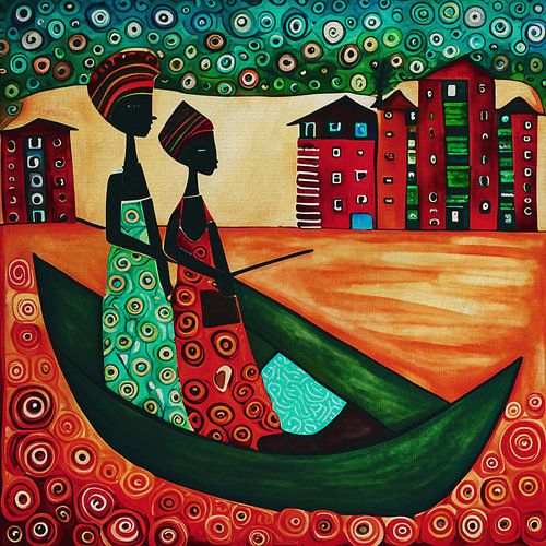 Twee Afrikaanse meisjes in een kleine boot