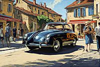 Porsche 356 in een Frans dorp