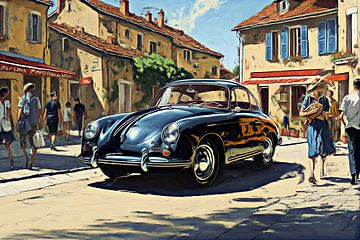 Porsche 356 in een Frans dorp