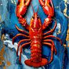 Homard - homard rouge avec des pinces largement développées d'un rouge vif et d'une couleur dorée chatoyante sur un bleu marbré - d'une série de crustacés sur AidasignArt