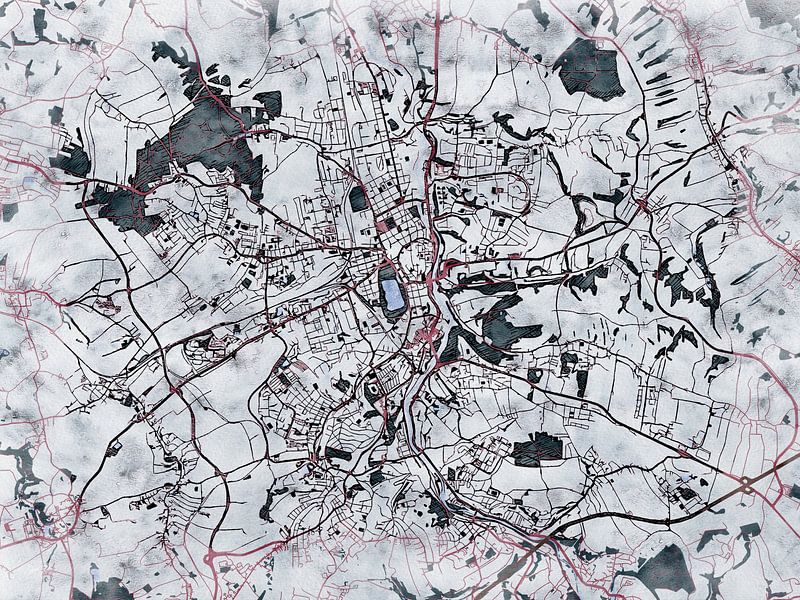 Map of Zwickau with the style 'White Winter' by Maporia