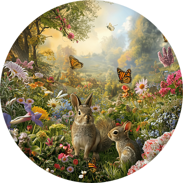 Haal de lente in huis met dit konijntje in een bloemenveld van Mel Digital Art