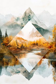Herfstig berglandschap met reflectie van Poster Art Shop