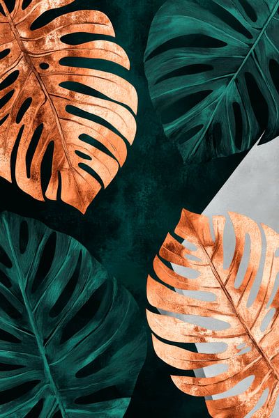 Goud en groen bladmotief van Poster Art Shop