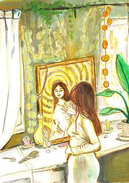 Frau im Spiegel Illustration von Dominique Bonne
