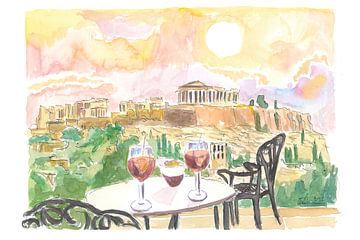 Romantik bei Sonnenuntergang in Athen Griechenland mit Aperitif und Blick auf die Akropolis