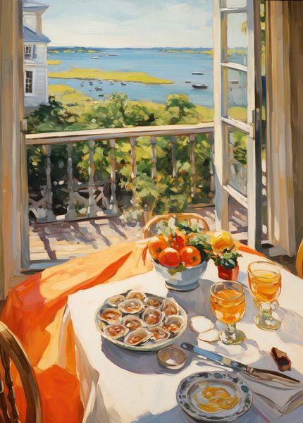 Oesters en wijn in de zon van studio snik.