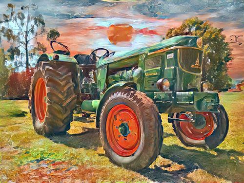 Tracteur Deutz Style en aquarelle