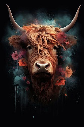 Schotse hooglander met bloemen