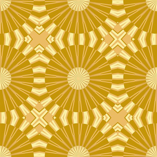 Fleurs rétro japonaises ocre doré par Mad Dog Art