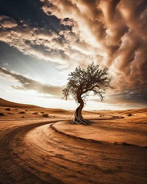 Eenzame boom in de woestijn van fernlichtsicht