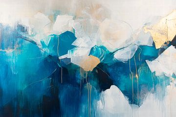Abstract blue tones - artwork with gold accents by Poster Art Shop