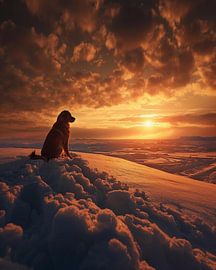 Chien au coucher du soleil