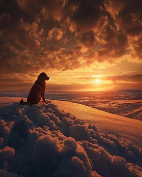 Hond in de zonsondergang van fernlichtsicht