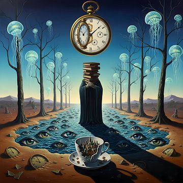 surrealism trees with jellyfish and eyes in the desert by Jan Bechtum