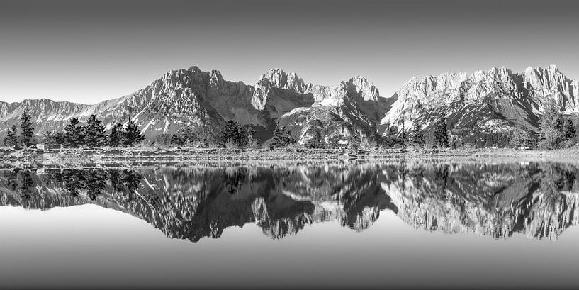 Alpine panorama of the Wilder Kaiser in Tyrol in black and white. by Manfred Voss, Black-White Photography