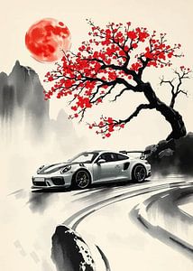 Porsche 911 GT3 RS Japanische Sumi-e-Malerei