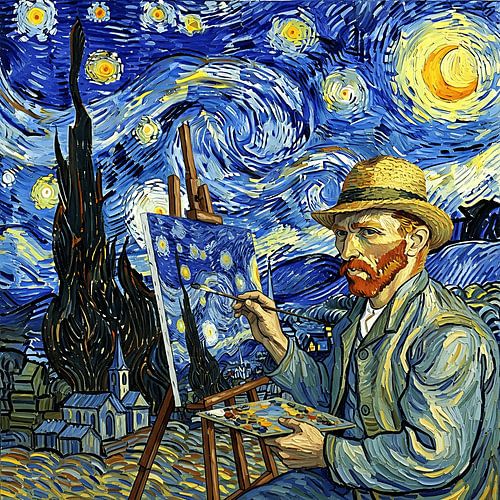 Le peintre de rêve sous la nuit étoilée - Expression artistique abstraite