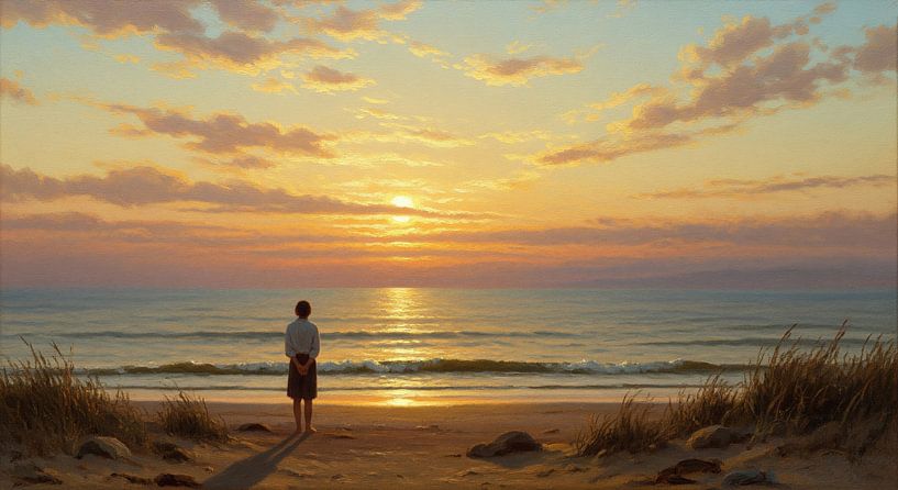 Femme sur la plage au coucher du soleil par Markus Gann