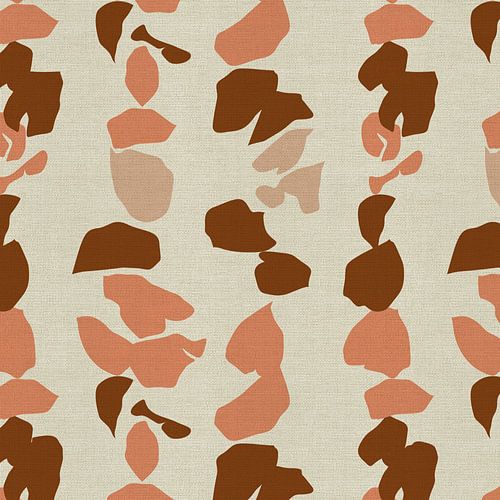 Bladeren. 70s Retro Patroon in Terracotta, koraal, wit op linnen II