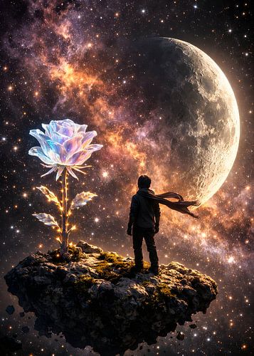Illustration d'un astéroïde représentant un prince céleste avec une rose de cristal