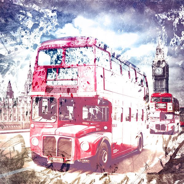 City-Art LONDON Red Buses on Westminster Bridge by Melanie Viola
