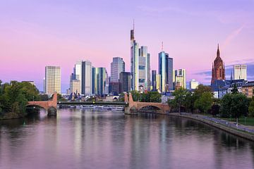 View of Frankfurt am Main before sunrise, Germany