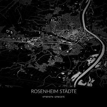 Carte en noir et blanc de Rosenheim Städte, Bayern, Allemagne. sur Rezona