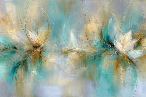 Abstract Flower Painting – Dreamy Blue