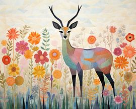 Gazelle in Sea of Flowers by Wonderful Art
