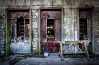 De drie rode deuren in een verlaten fabriek van Steven Dijkshoorn thumbnail